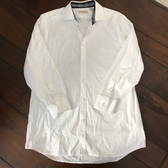 mens burberry white button down shirt